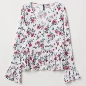 H&M Floral Blouse - Red and White
